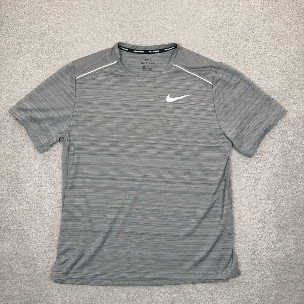 Nike Running Dri-FIT Shirt Mens Large Gray Space Dye Reflective Short Sleeve Tee